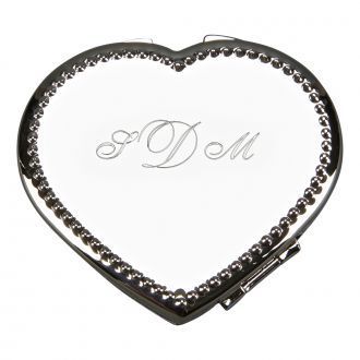 Engraved Beaded Border Heart Compact